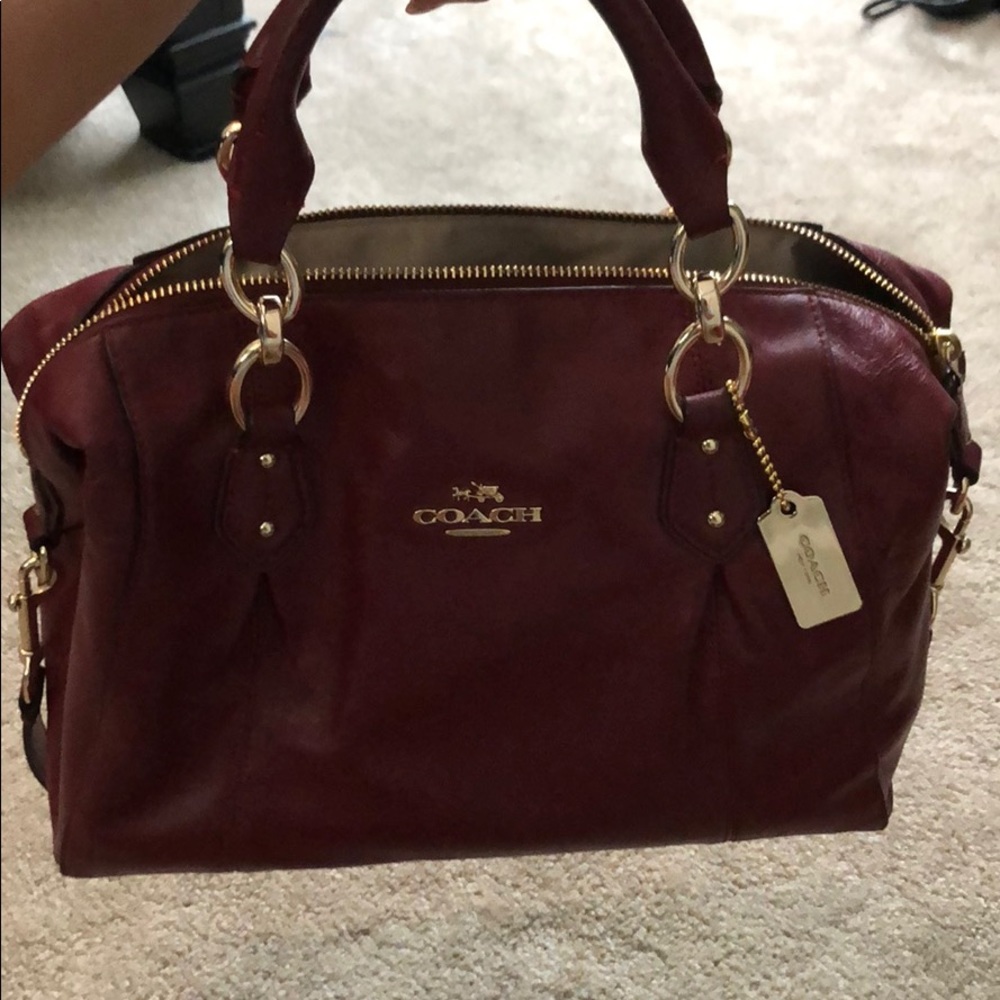 Burgundy pleather coach arm bag
